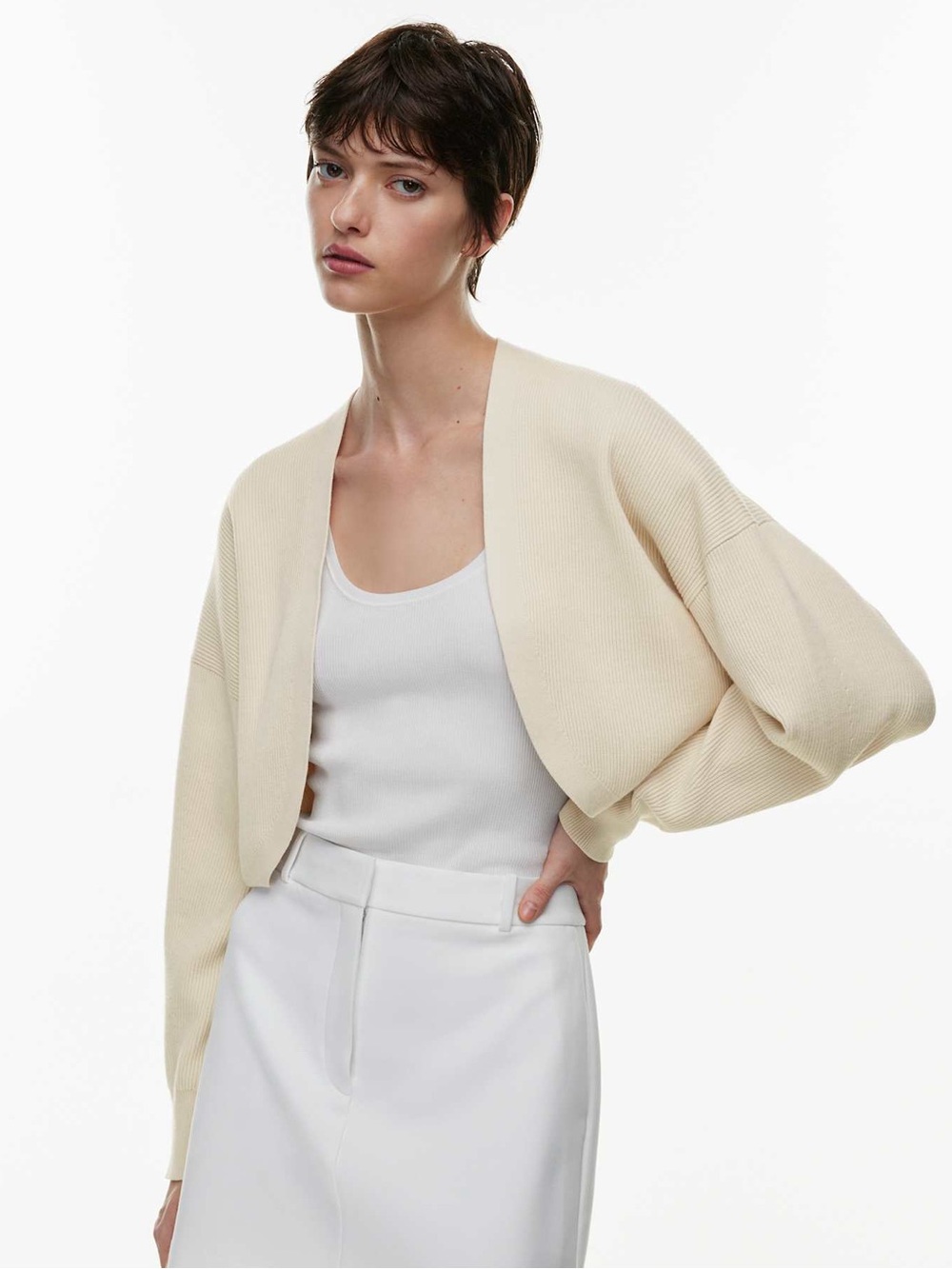 Babaton Cream Cropped Open-Front Cardigan